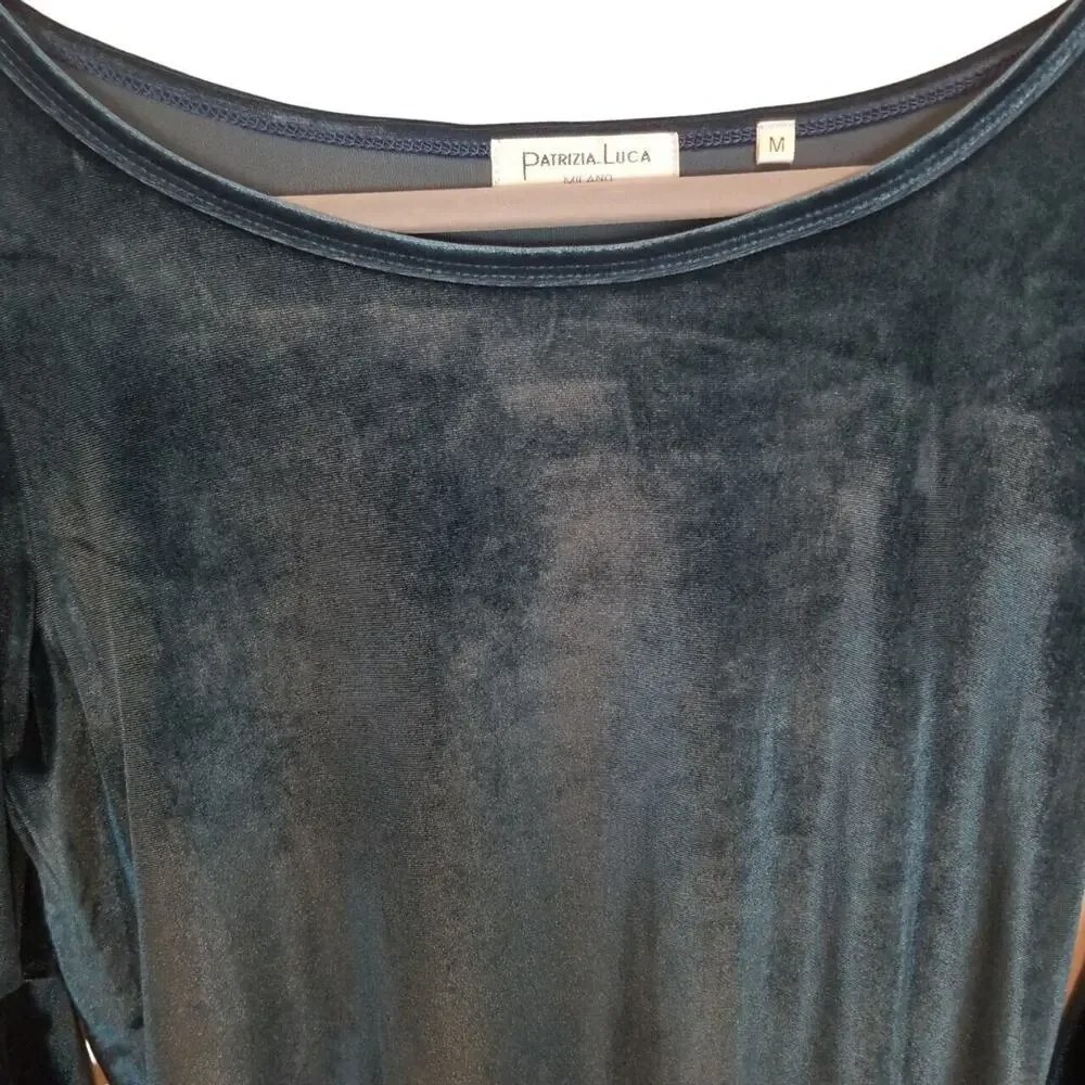 Patrizia Luca Womens Velvet Top M Whimsigoth Fairy Grunge Witchy Vamp Teal Blue